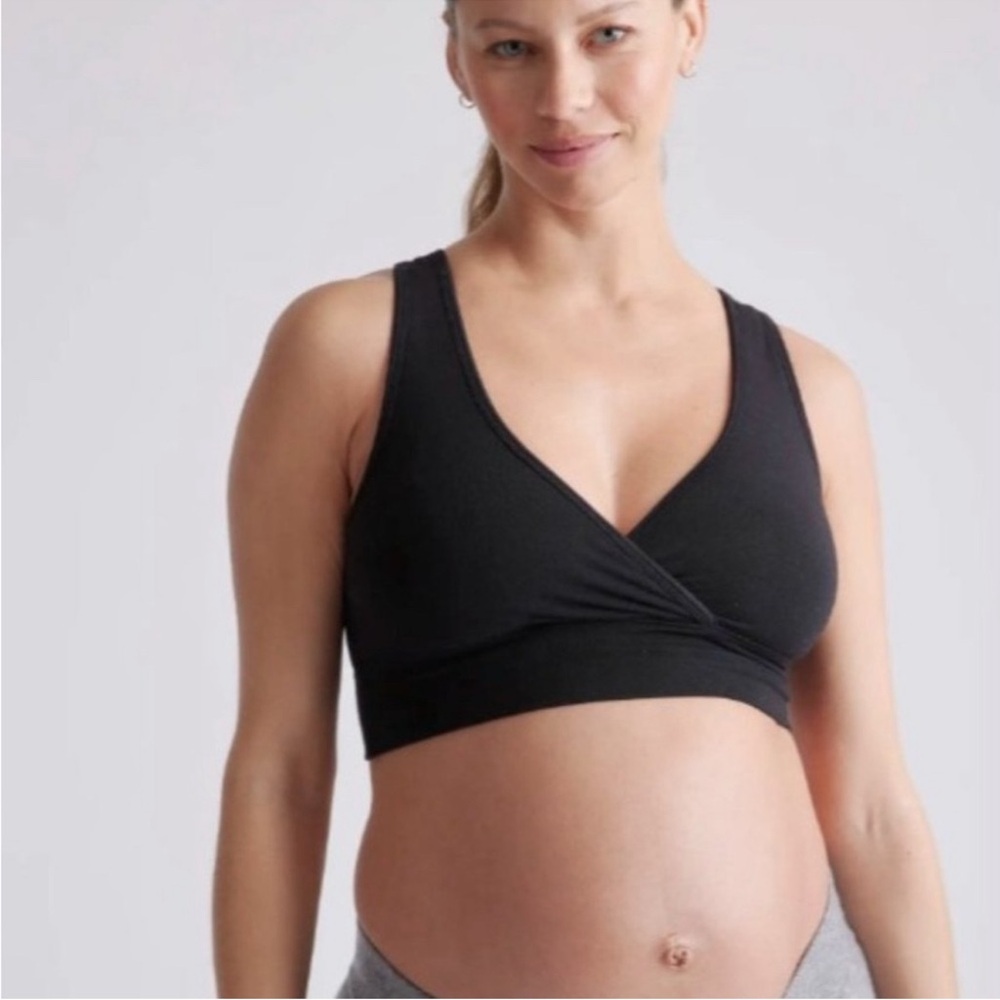 NWT Quince MicroModal Maternity & Nursing Sleep Bra 2-Pack sz S Black